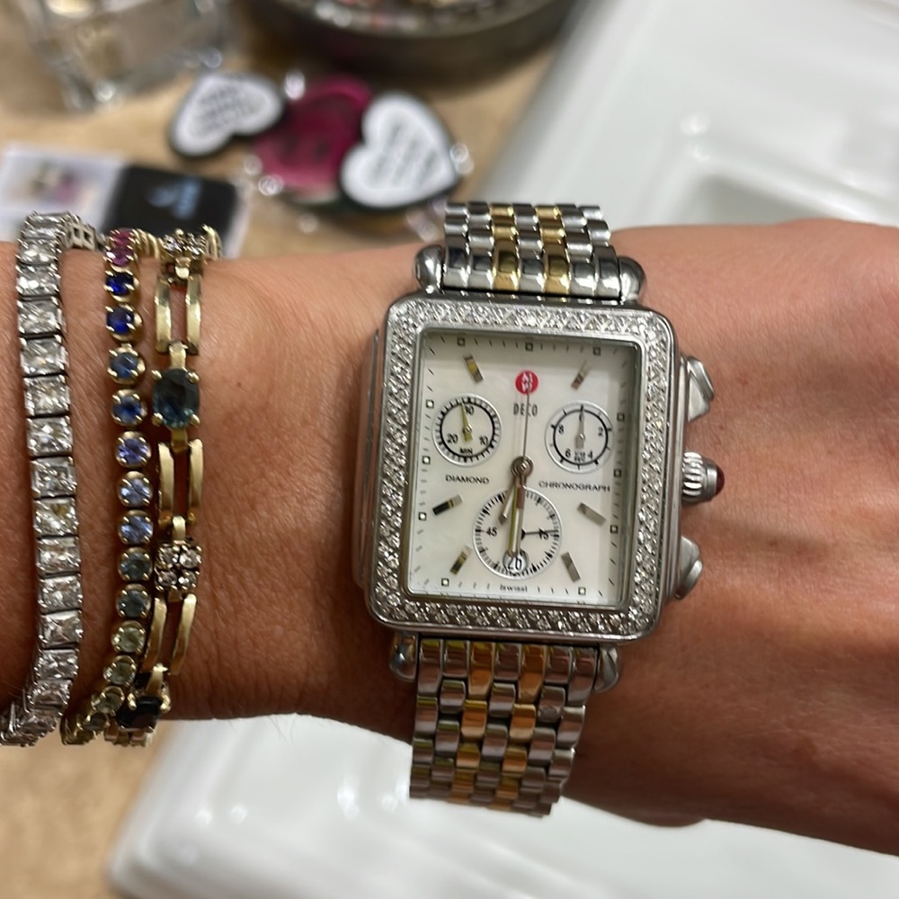 deco michelle diamond watch with two toned band